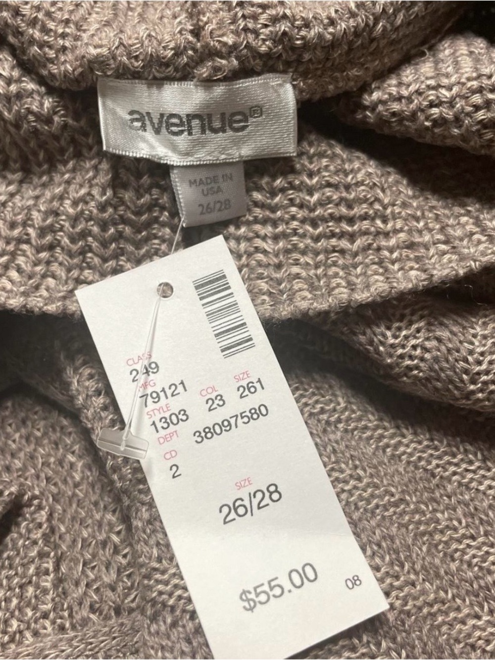 Avenue Taupe Cowl Neck Knit Sweater